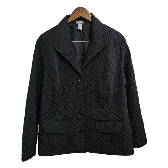 Jackets & Blazers - Quilted black light weight button mock pockets jacket Plus size 16